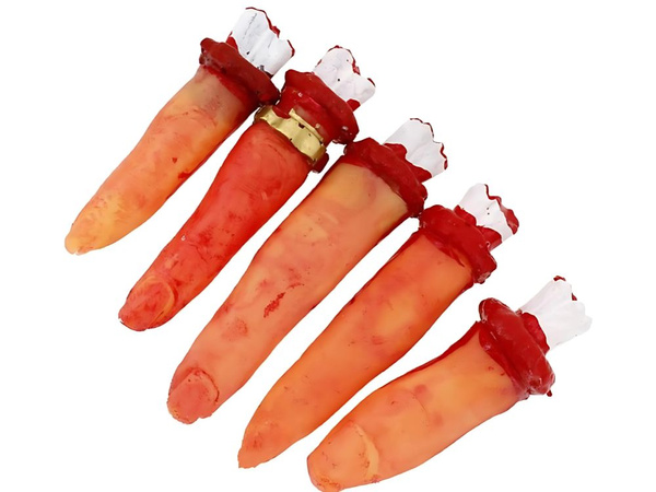Falošné odrezané prsty halloween dekorácie 5 gumových šitých prstov