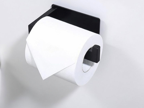 SOPORTE PARA PAPEL HIGIÉNICO NEGRO MATE SIN TALADRAR ACERO MODERNO WC LOFT