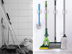 Self-adhesive brush holder for stick mop