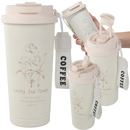 Thermobecher 530 ml Strohhalm mit Stahlgriff Thermoskanne für kalte und heiße Getränke