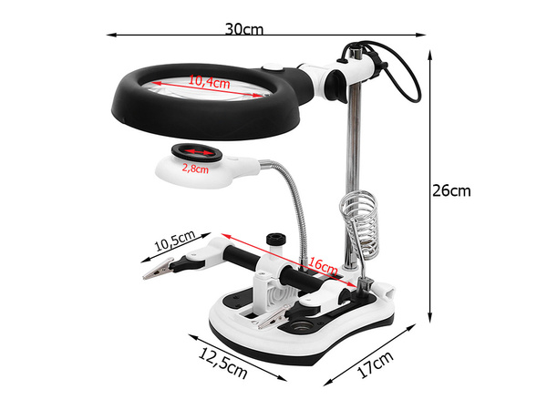 Third hand soldering kit magnifying glass holder led