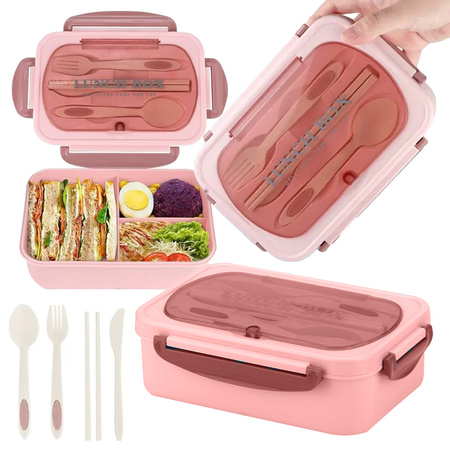 Lunchbox, Frühstücksbox, Behälter für Frühstück und Mittagessen mit Fächern, Besteck