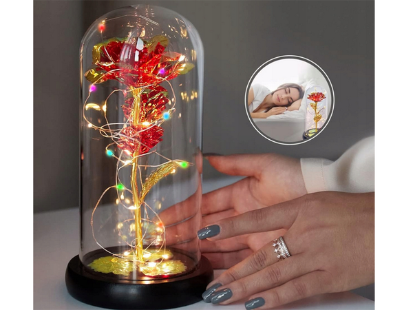 Everlasting rose in glass gift led rgb luminous red glass for the occasion