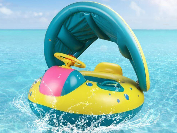 Jucărie de înot gonflabilă cu roată cu baldachin cu scaun