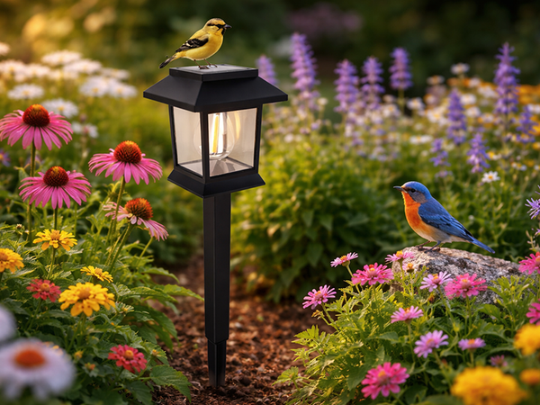 2 x LAMPĂ SOLARĂ CU SENSOR DE AMURG ȘI MIȘCARE, TIP ȚEPUȘĂ, IMPERMEABILĂ, DECORATIVĂ