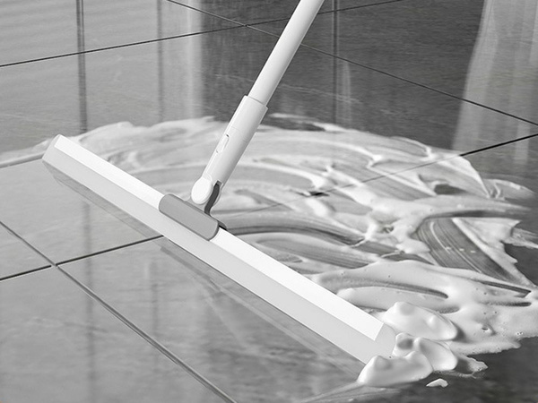 Water scraper for floors, windows and mirrors with a long telescopic handle