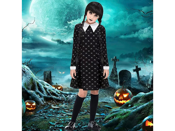 Kleita trešdiena addams kostīms bērniem halovīna pārģērbšanās 135