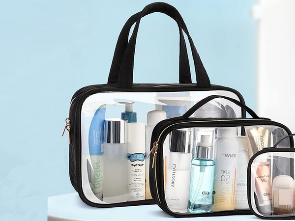 Mallette cosmétique transparente 3 en 1 pour les voyages en avion