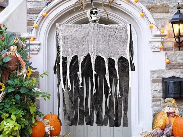 Halloweenska dekorácia závesná dekorácia duch kostra smrť lebka 80 cm