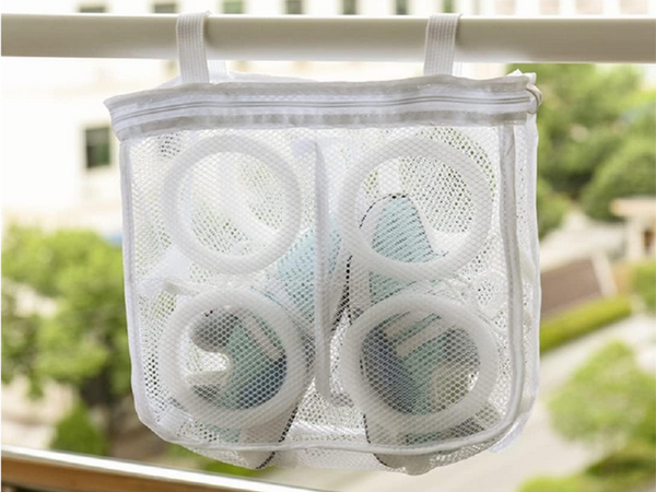 Tīklveida maisiņš bērnu apavu mazgāšanai ar rāvējslēdzēju ietilpīgs