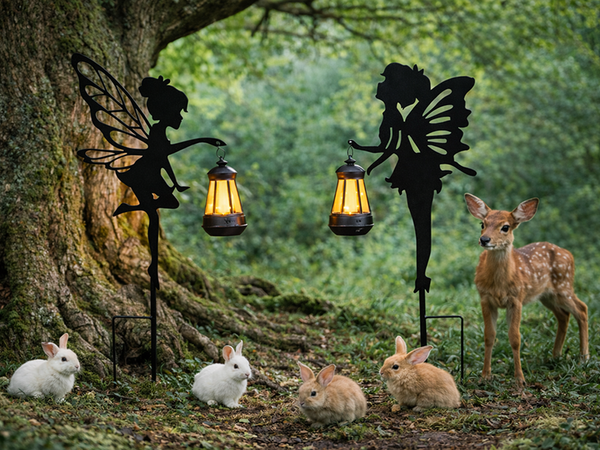 2 x DECORATIVE SOLAR LAMP WITH TWILIGHT SENSOR ELF FAIRY DECORATION LANTERN