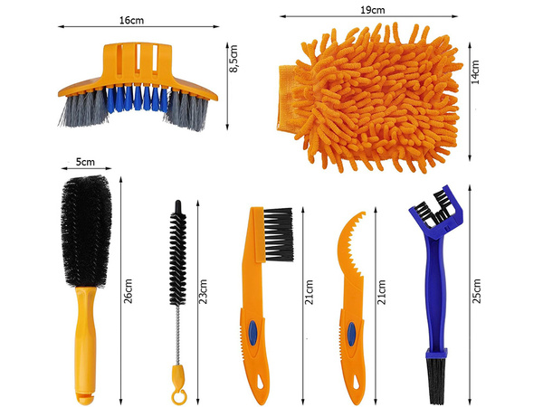 Kit 7 en 1 para limpieza y mantenimiento de la bicicleta cepillo para cadenas de neumáticos
