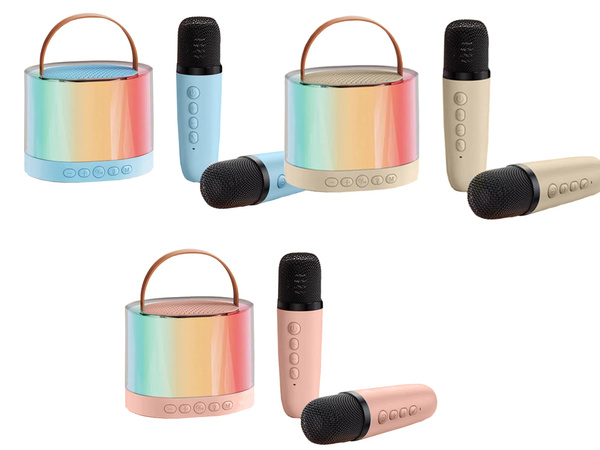 Karaoke komplekt 2x traadita mikrofon kaasaskantav bluetooth kõlar rgb