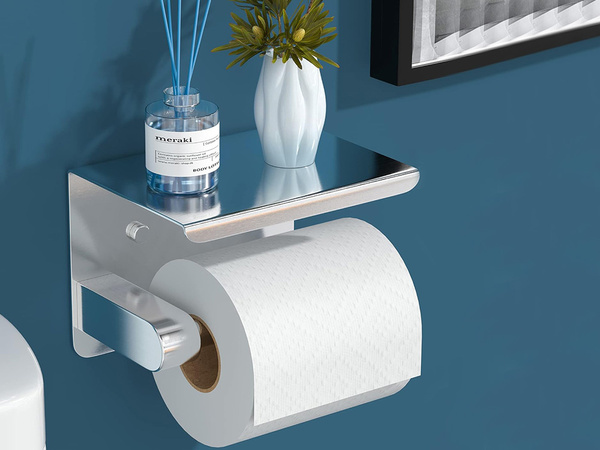 TOILET PAPER HOLDER WITH TELEPHONE SHELF FOR BATHROOM WC STEEL