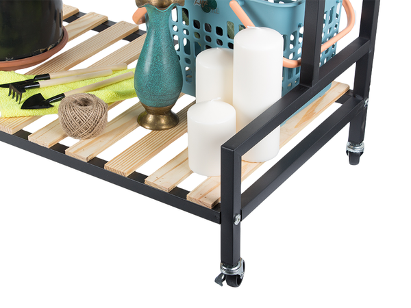 Holzblumenbeet für topfblumen zweistöckiges regal auf rädern terrasse