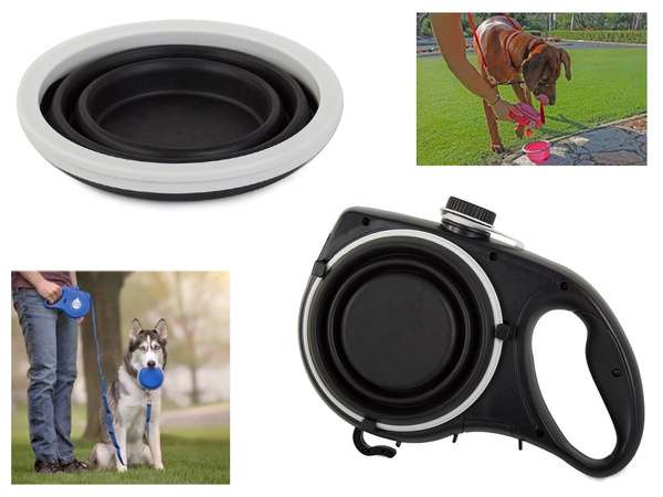 Dog-cat leash with water bowl bag drinker