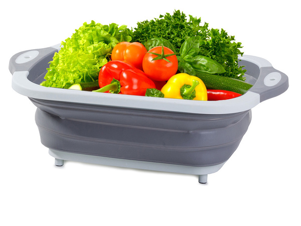 Silicone folding bowl with drain board sink