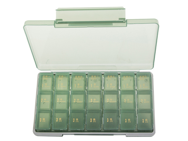 Medicine container tablets box time of day medication cassette weekly