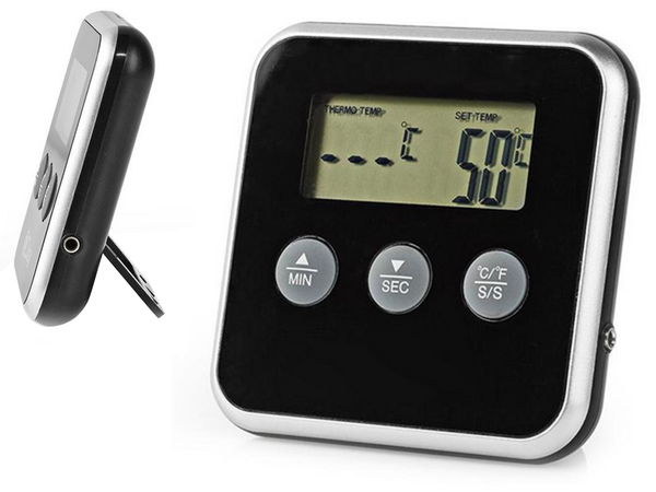 Digitális hőmérő termo szondával hús sütéshez füstölőházi időzítő lcd riasztás