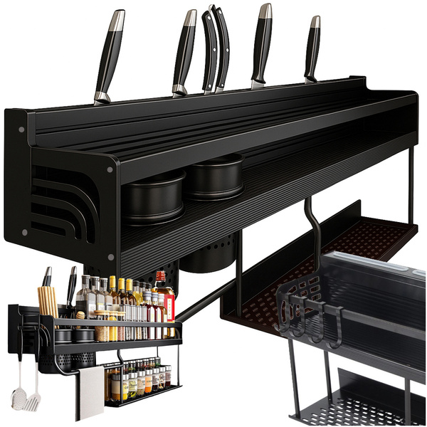 Wall shelf metal kitchen organiser for hanging utensils and spices