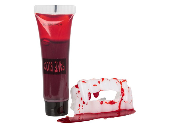 Set false teeth+ blood halloween vampire dracula fangs blood in a tube