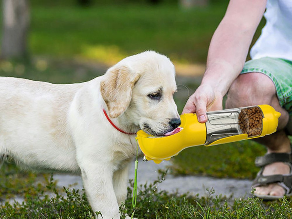 Botella dispensador de comida bebedero para perros y gatos cuenco con dispensador de bolsas 300 ml