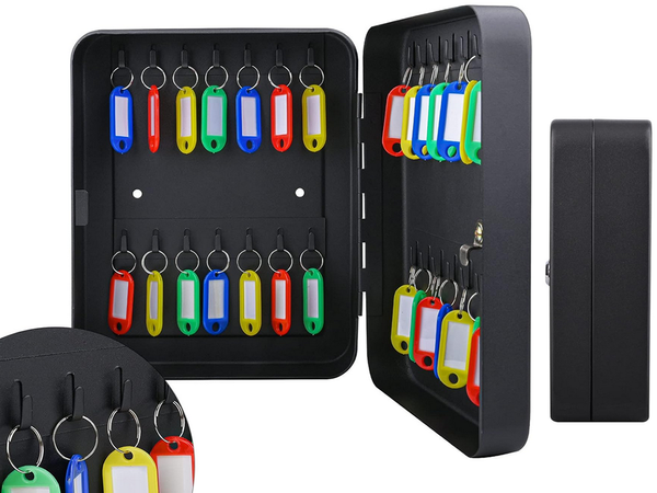 Key safe metal case lockable for 20 keys hangers with hooks