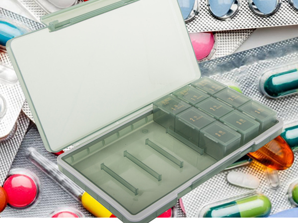 Medicine container tablets box time of day medication cassette weekly