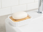 Bathroom set toilet brush dispenser bamboo bin 6 pieces