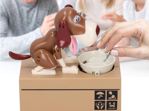 Seapank koer sööb münte interaktiivne müügiautomaat seif suur