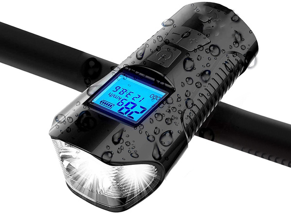 Lampe avant arrière led vélo km compteur klaxon bruyant 3in1