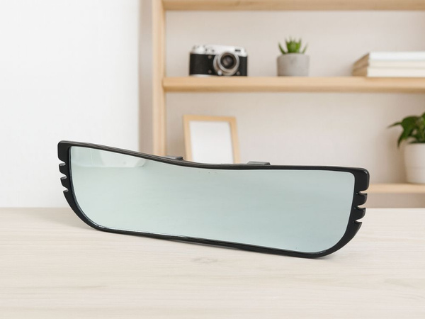 Car rear-view mirror, panoramic, with anti-reflective clips