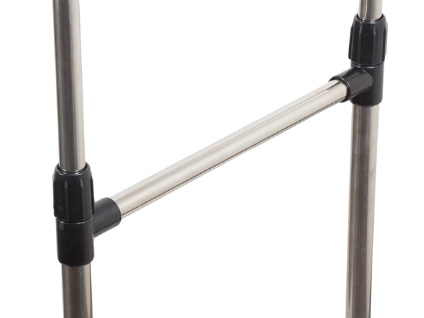 Garderoobi mobiilne mantlihoidja topelt riiulitega riiul ratastel