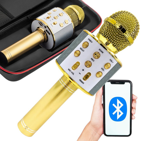 Belaidis mikrofonas bluetooth karaoke garsiakalbis apvalus su dėklu įvairūs režimai