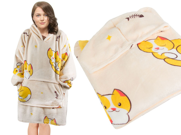 Cald hanorac pisică pătură oversize xxl 2in1 gros blană moale cu glugă