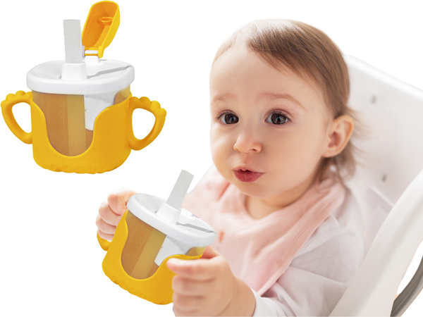 Cupa de băut pentru copii cu mânere din silicon 300ml cu paie