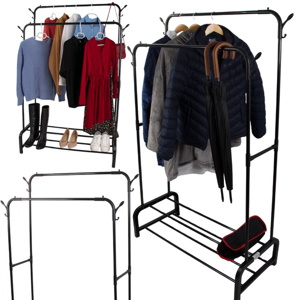 Porte-vêtements sur pied avec étagères pour chaussures et vestes armoire métallique