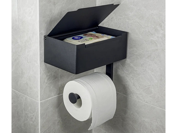 Porte-papier hygiénique avec étagère porte-mouchoirs loft noir wc