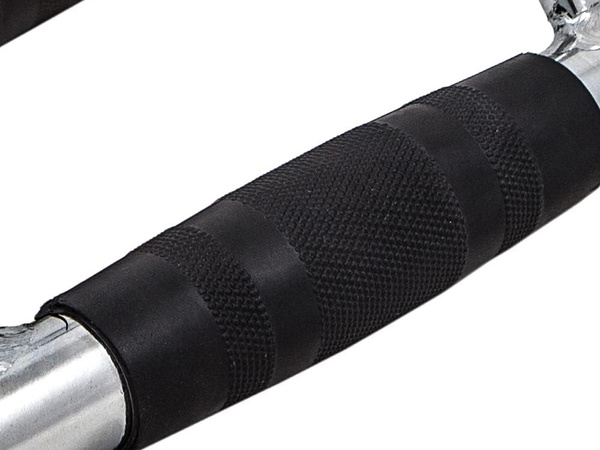 Double triangular handle for overhead hoist lower steel exercise