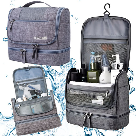 Sac cosmétique de voyage ogranizer avec crochet grand unisex imperméable gris