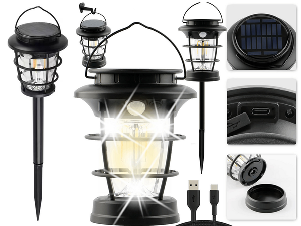 Solar camping laterne led gartenlaterne usb dämmerung bewegungssensor