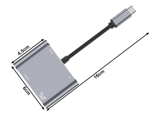 Adapteris usb-c uz hdmi 4k vga hub usb 3.0 usb-c barošanas adapteris