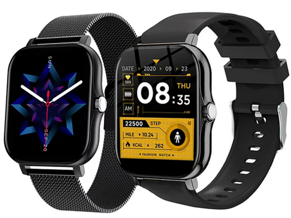 Smartwatch Damenuhr Herrenuhr mit Gummiarmband, Bluetooth, Anruffunktion, schwarz