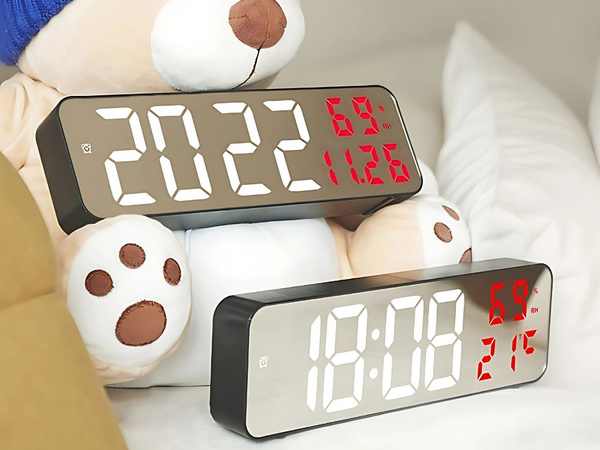 Elektronische uhr digitaler led wecker thermometer spiegel stehend usb batterien