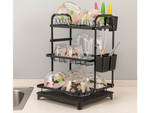 Two-level dish dryer for plates, cutlery and cups with draining tray