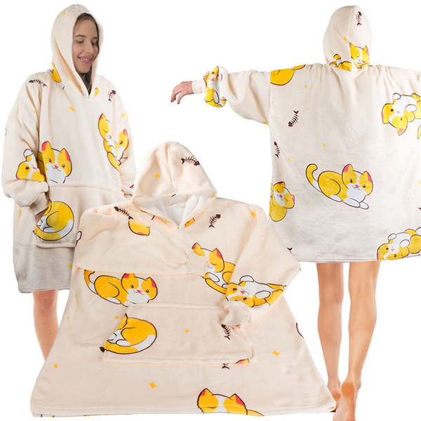 Cald hanorac pisică pătură oversize xxl 2in1 gros blană moale cu glugă