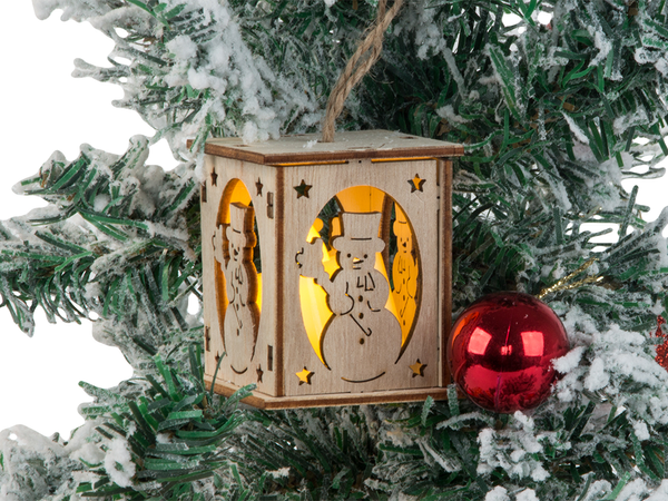 Arbre de noël suspendu en bois lanterne lumineuse décoration de noël bonhomme de neige
