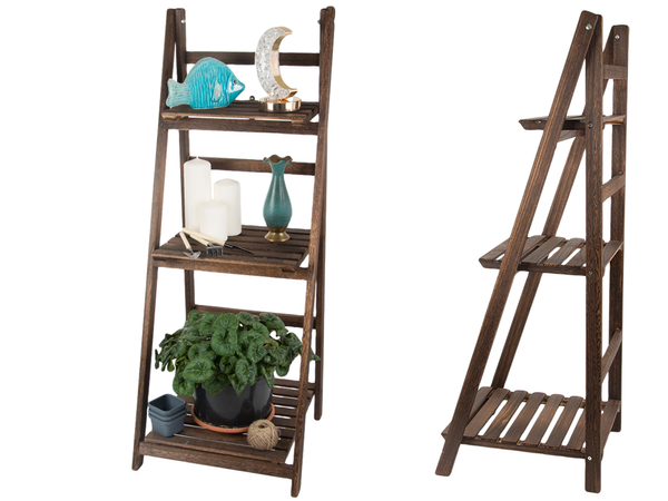 Wooden standing flower bed ladder three shelves plant shelf