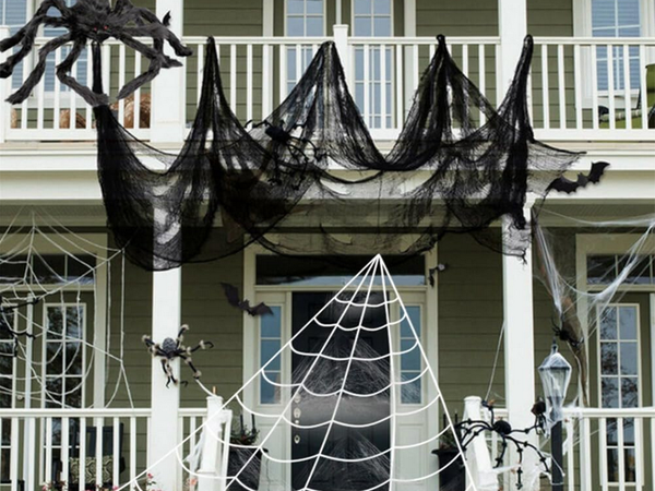 Tela de araña grande negra artificial decoracion halloween 2 piezas