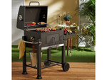 Charcoal garden grill two grates thermometer lid shelf ash pan large